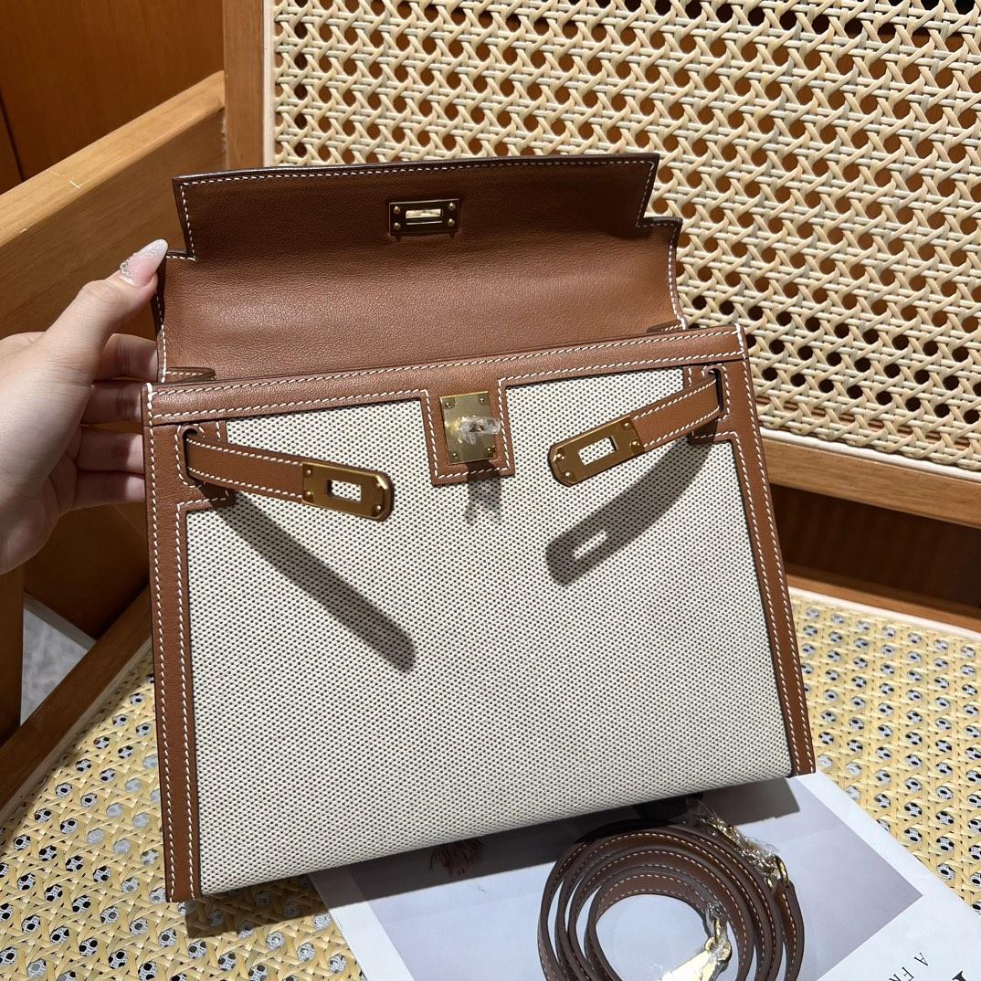 Hermes Vintage Toile & Barenia Kelly 25 - PerfectKickZ
