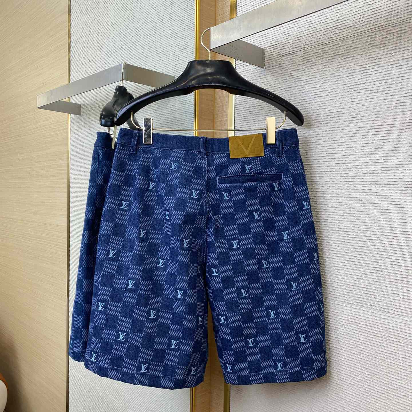 Louis Vuitton Embroidered Damier Denim Shorts  1AFVO5 - PerfectKickZ