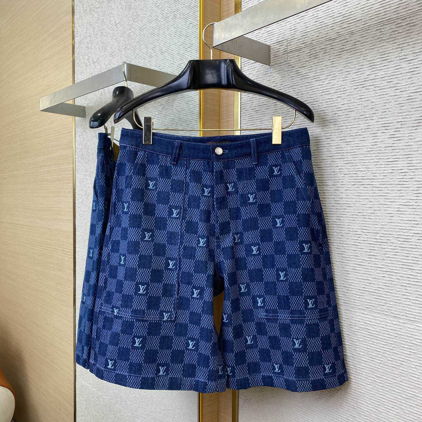 Louis Vuitton Embroidered Damier Denim Shorts  1AFVO5 - PerfectKickZ