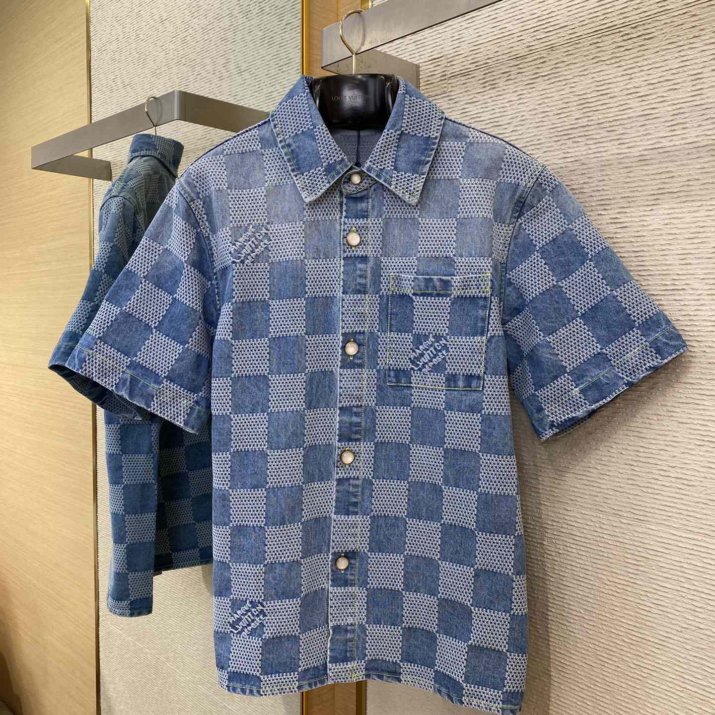 Louis Vuitton Damier Short-Sleeved Chambray Shirt   - PerfectKickZ