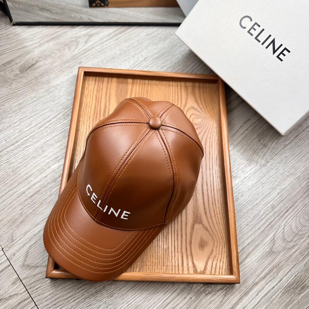 Celine Brown Leather Baseball Cap - PerfectKickZ