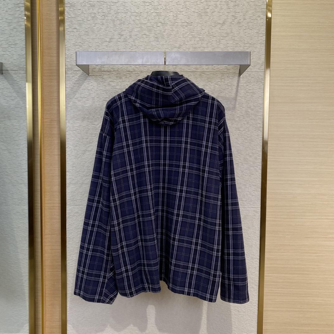 Balenciaga SS25 Logo Embroidered Hooded Check Jacket - PerfectKickZ