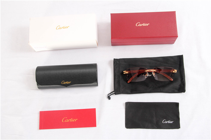 Cartier 3524012 Wood Big Lens Sunglasses In Gold Brown - PerfectKickZ