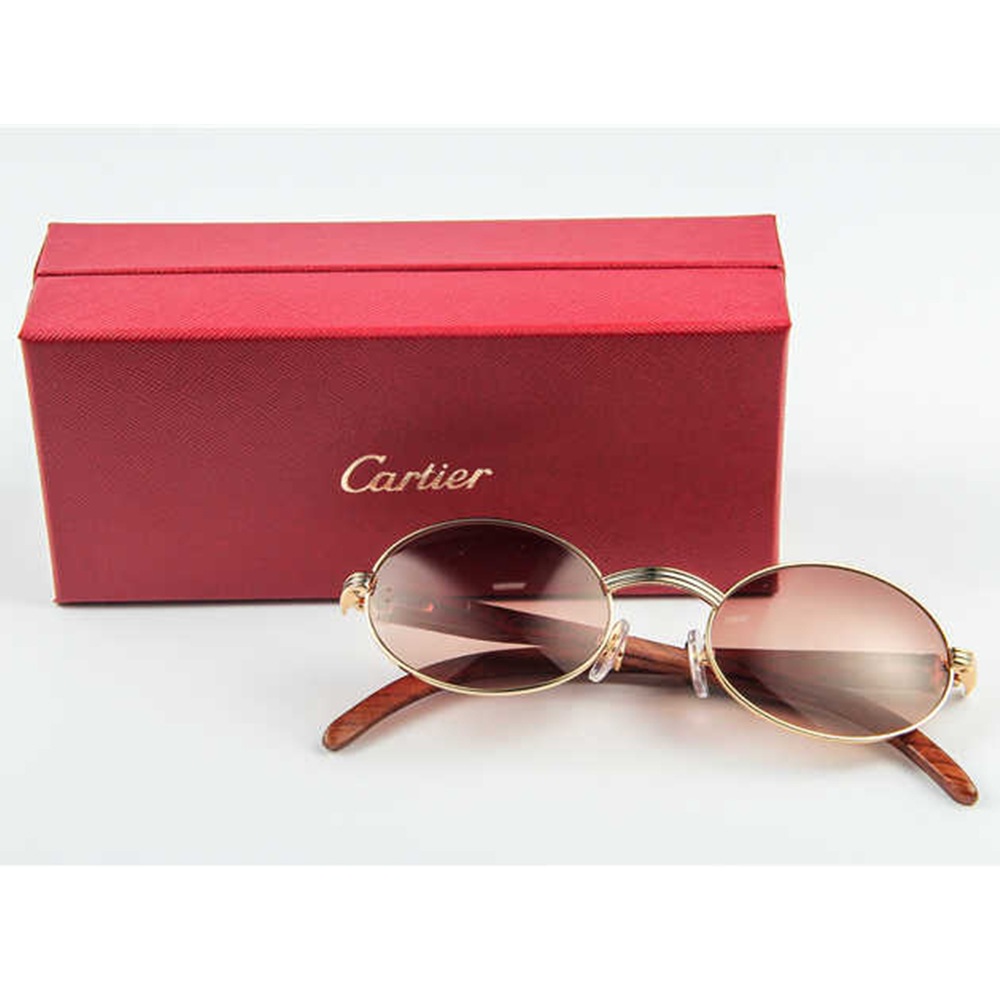 Cartier 7550178 55-22 Wood Sunglasses In Gold Brown - PerfectKickZ