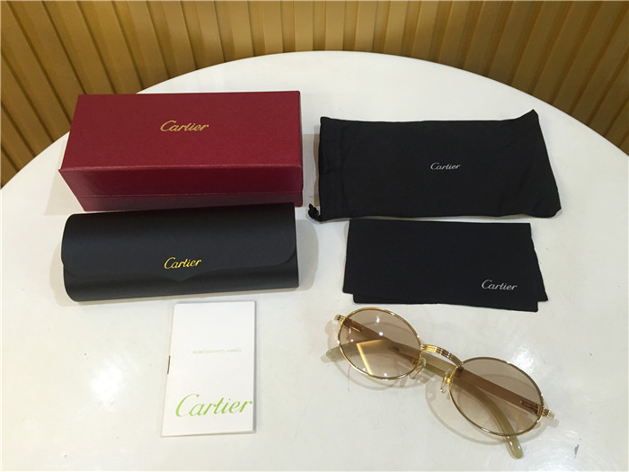 Cartier 7550178 55-22 White Curve Cattle Horn Sunglasses In Gold Brown - PerfectKickZ