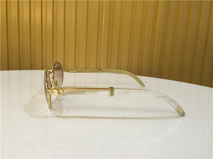 Cartier 7550178 55-22 White Curve Cattle Horn Sunglasses In Gold Brown - PerfectKickZ