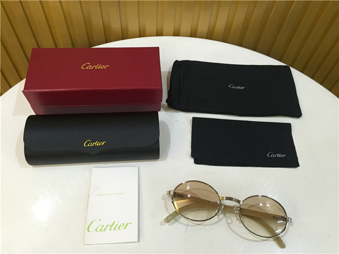 Cartier 7550178 55-22 White Curve Cattle Horn Sunglasses In Silver Brown - PerfectKickZ