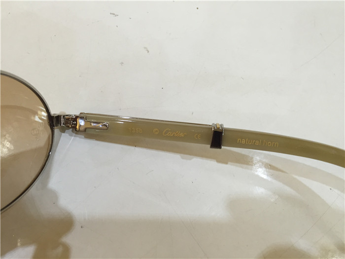 Cartier 7550178 55-22 White Curve Cattle Horn Sunglasses In Silver Brown - PerfectKickZ