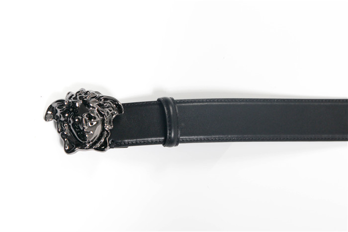 Versace Black Leather Versace Medusa Mens Belt Head Buckle - PerfectKickZ