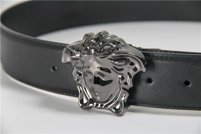 Versace Black Leather Versace Medusa Mens Belt Head Buckle - PerfectKickZ