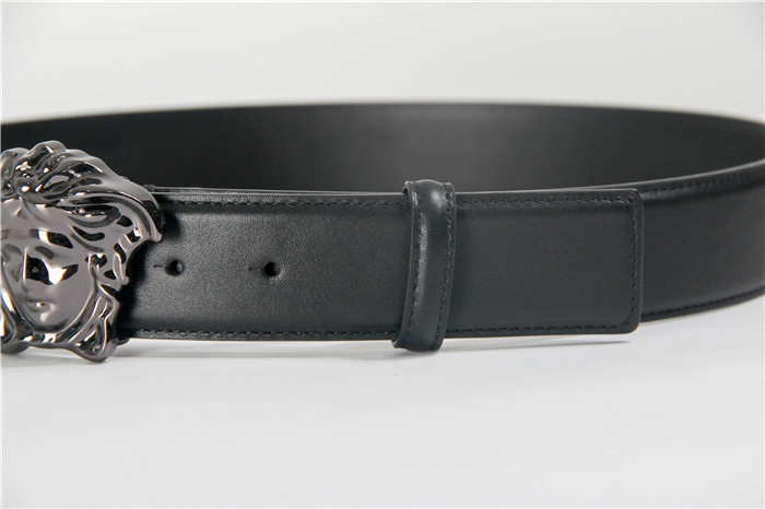 Versace Black Leather Versace Medusa Mens Belt Head Buckle - PerfectKickZ