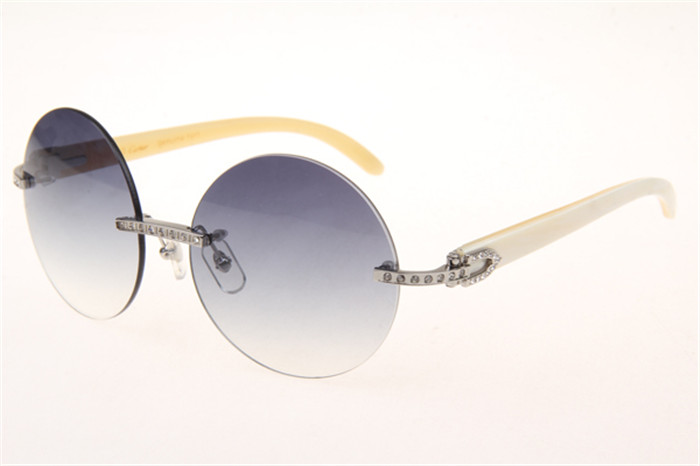 Cartier 3524012 Diamond White Buffalo Sunglasses In Silver With Grey Gradient Round Lens - PerfectKickZ