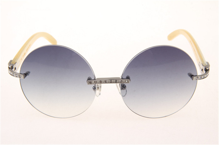 Cartier 3524012 Diamond White Buffalo Sunglasses In Silver With Grey Gradient Round Lens - PerfectKickZ