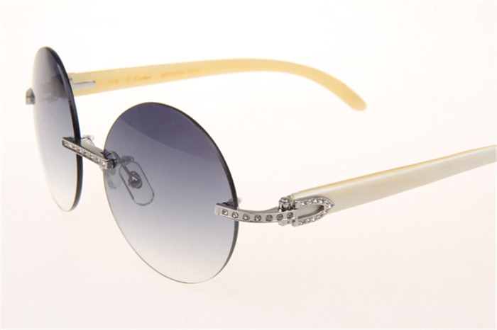 Cartier 3524012 Diamond White Buffalo Sunglasses In Silver With Grey Gradient Round Lens - PerfectKickZ