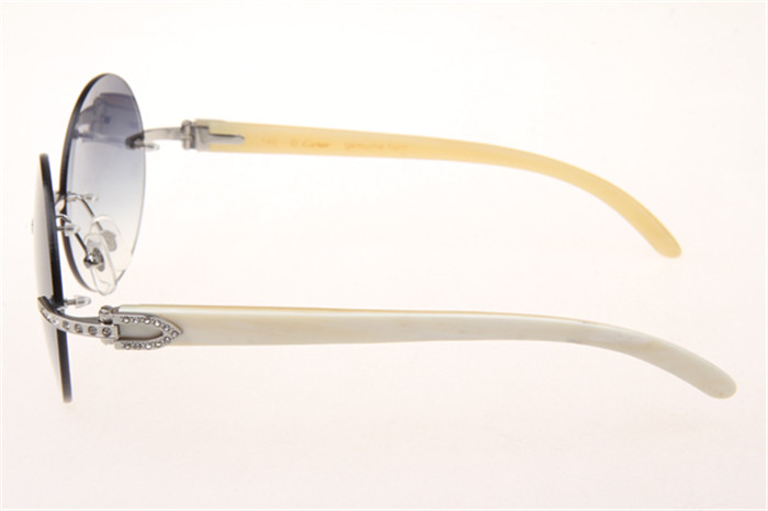 Cartier 3524012 Diamond White Buffalo Sunglasses In Silver With Grey Gradient Round Lens - PerfectKickZ