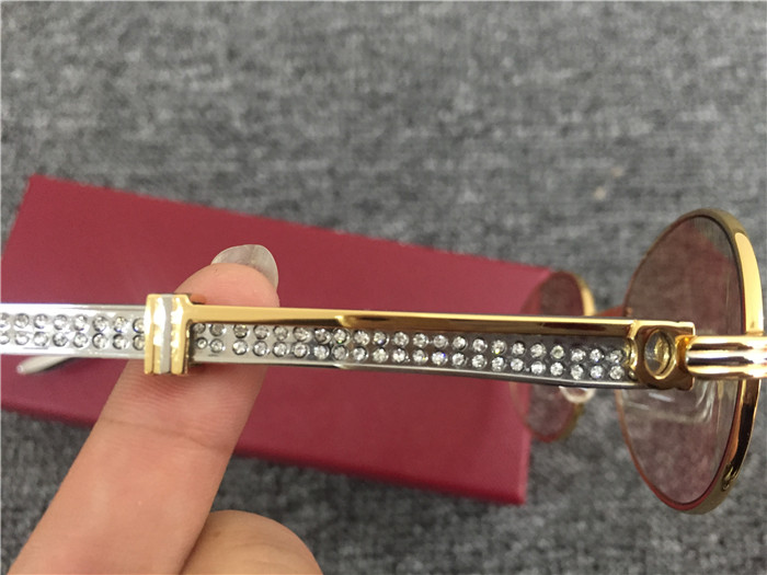 Cartier 7550178 55-22 Diamond Silver Curve Stainless Steel Sunglasses In Gold Brown - PerfectKickZ