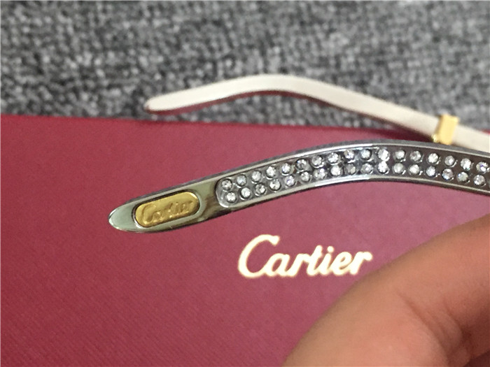 Cartier 7550178 55-22 Diamond Silver Curve Stainless Steel Sunglasses In Gold Brown - PerfectKickZ