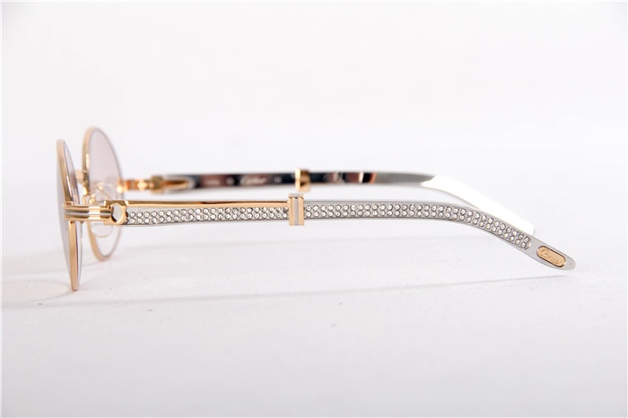 Cartier 7550178 55-22 Diamond Silver Curve Stainless Steel Sunglasses In Gold Brown - PerfectKickZ
