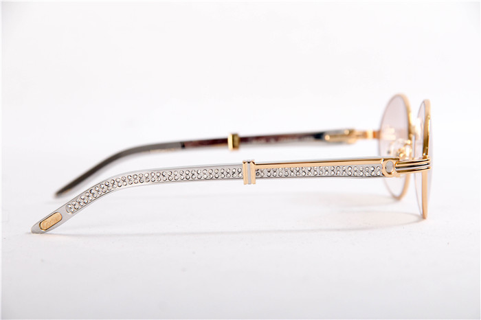 Cartier 7550178 55-22 Diamond Silver Curve Stainless Steel Sunglasses In Gold Brown - PerfectKickZ