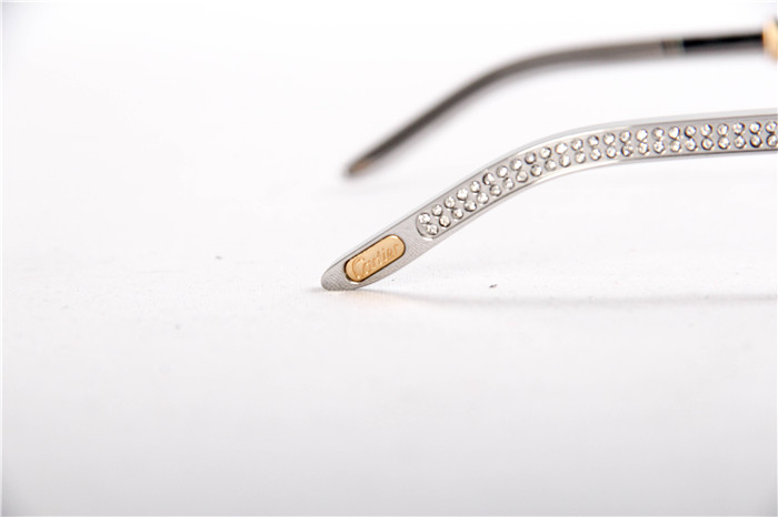 Cartier 7550178 55-22 Diamond Silver Curve Stainless Steel Sunglasses In Gold Brown - PerfectKickZ