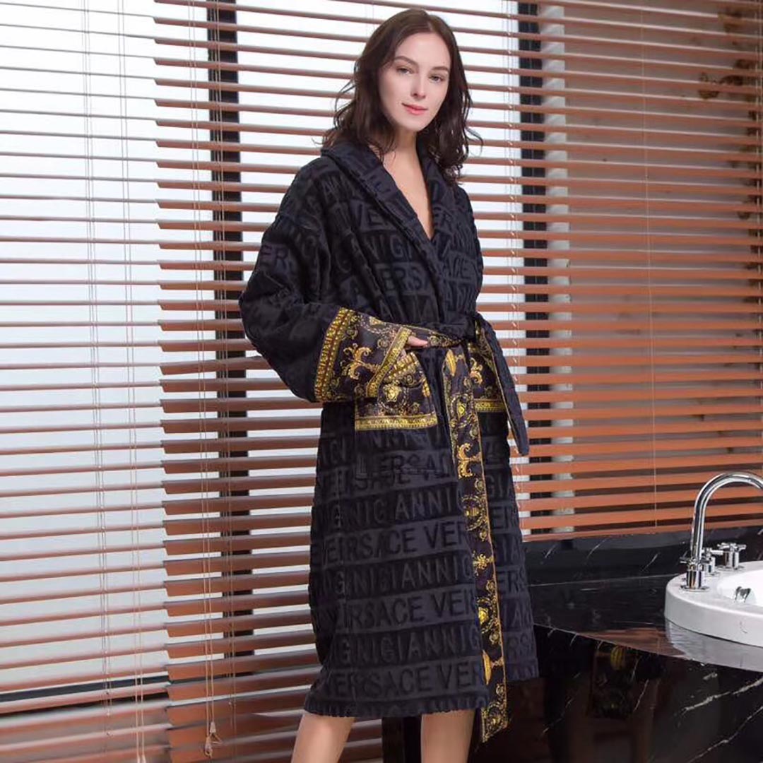 Versace Embroidered Bathrobe Black Gold - PerfectKickZ
