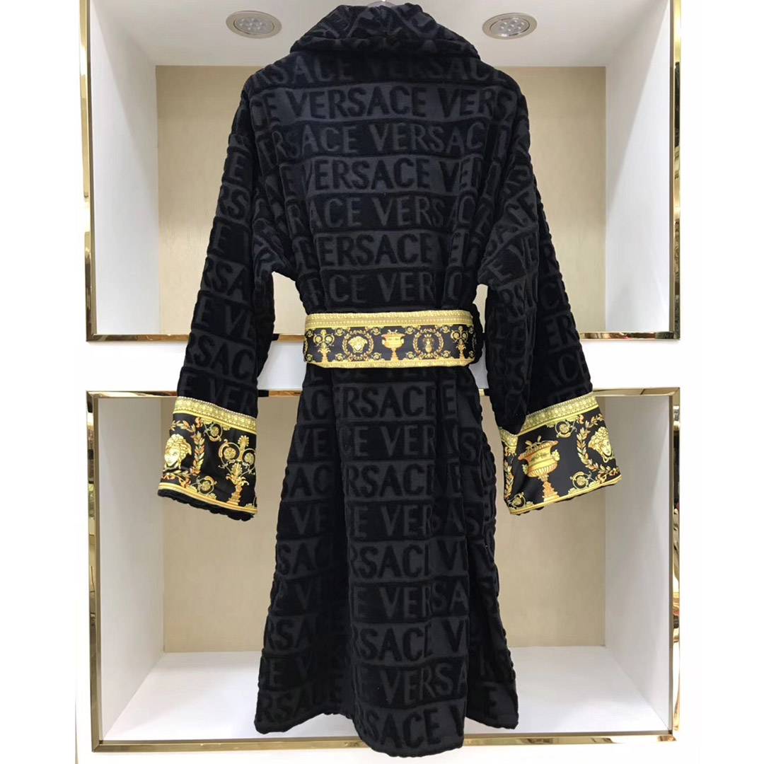 Versace Embroidered Bathrobe Black Gold - PerfectKickZ