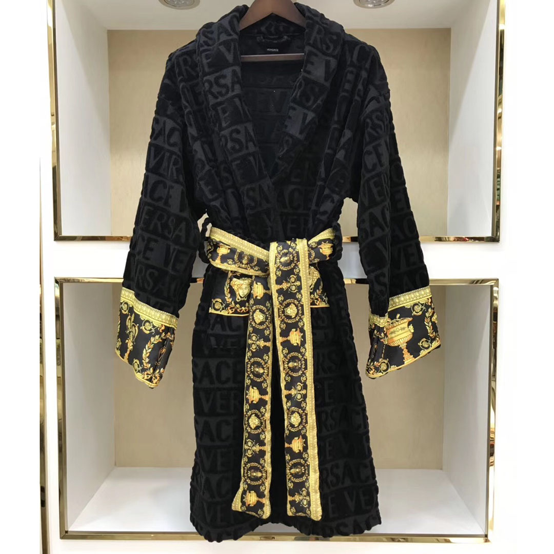 Versace Embroidered Bathrobe Black Gold - PerfectKickZ