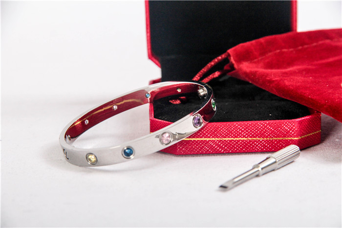 Cartier Love Bracelet Silver With Colorful Stones - PerfectKickZ