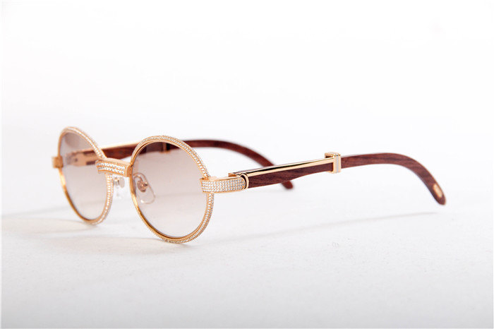 Cartier 7550178 55-22 Full Diamond Wood Sunglasses In Gold Brown - PerfectKickZ