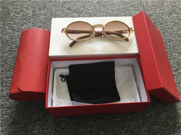 Cartier 7550178 55-22 Full Diamond Wood Sunglasses In Gold Brown - PerfectKickZ