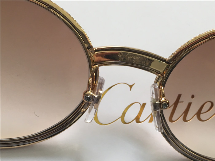 Cartier 7550178 55-22 Full Diamond Wood Sunglasses In Gold Brown - PerfectKickZ