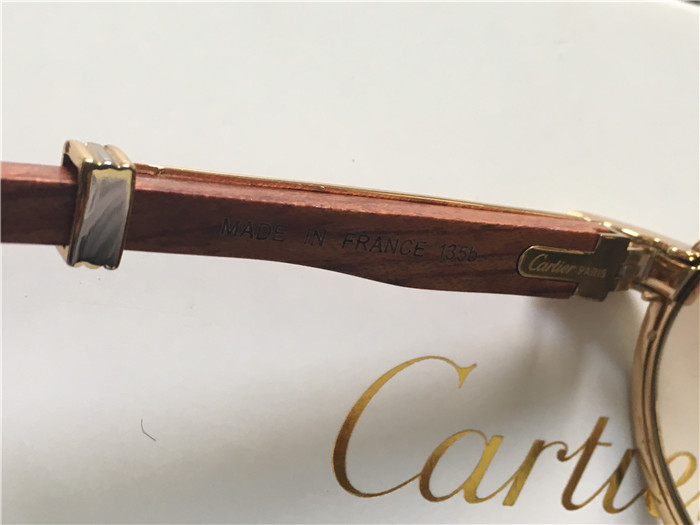 Cartier 7550178 55-22 Full Diamond Wood Sunglasses In Gold Brown - PerfectKickZ
