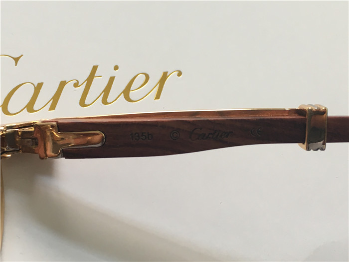 Cartier 7550178 55-22 Full Diamond Wood Sunglasses In Gold Brown - PerfectKickZ