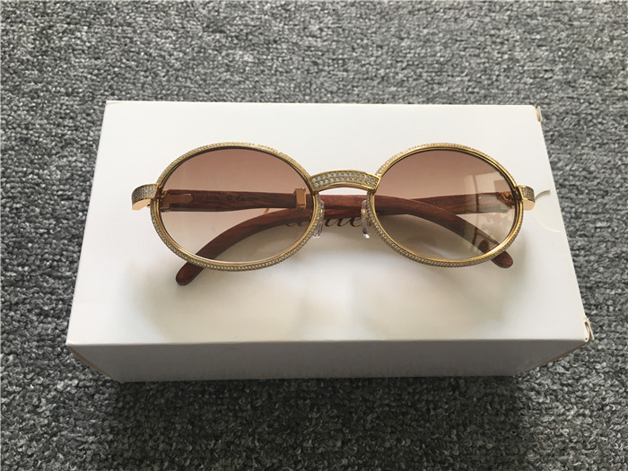 Cartier 7550178 55-22 Full Diamond Wood Sunglasses In Gold Brown - PerfectKickZ