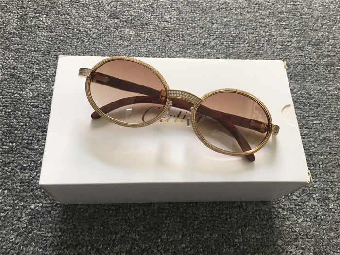 Cartier 7550178 55-22 Full Diamond Wood Sunglasses In Gold Brown - PerfectKickZ