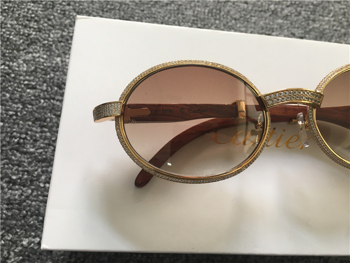 Cartier 7550178 55-22 Full Diamond Wood Sunglasses In Gold Brown - PerfectKickZ