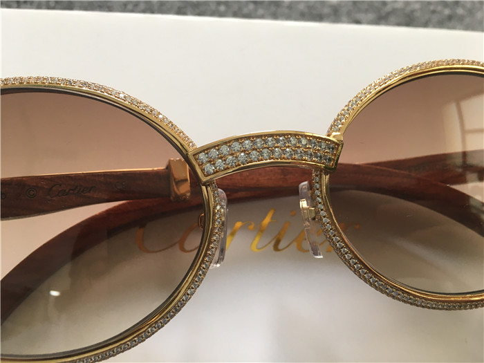 Cartier 7550178 55-22 Full Diamond Wood Sunglasses In Gold Brown - PerfectKickZ