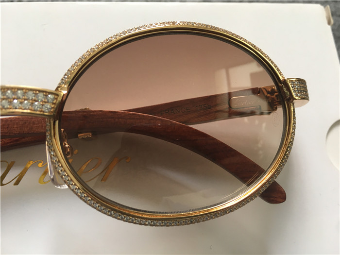 Cartier 7550178 55-22 Full Diamond Wood Sunglasses In Gold Brown - PerfectKickZ