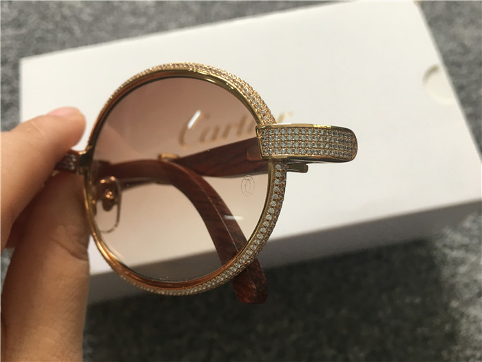 Cartier 7550178 55-22 Full Diamond Wood Sunglasses In Gold Brown - PerfectKickZ