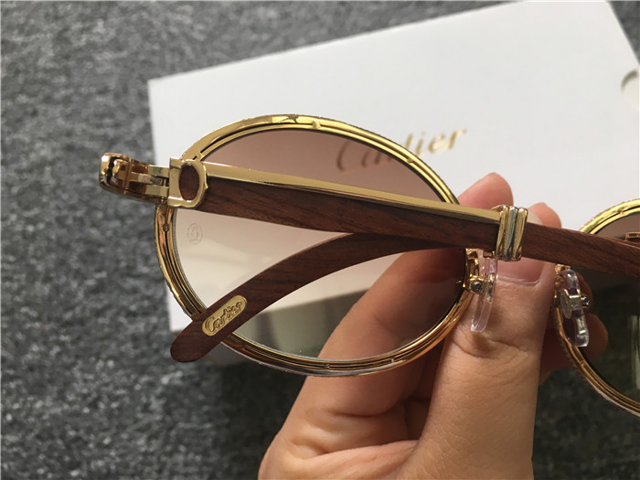 Cartier 7550178 55-22 Full Diamond Wood Sunglasses In Gold Brown - PerfectKickZ
