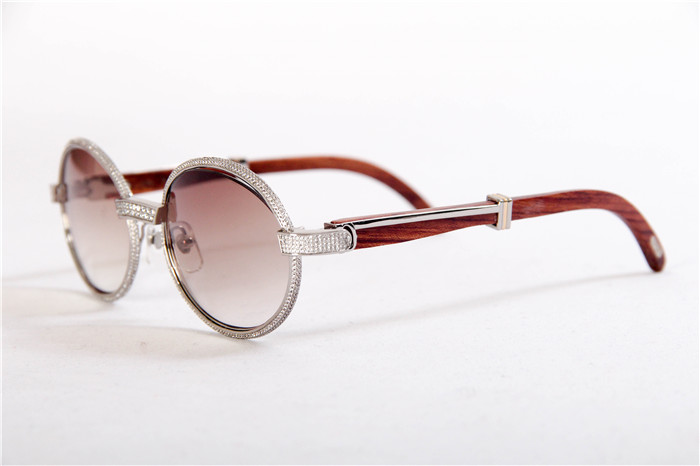 Cartier 7550178 57-22 Full Diamond Wood Sunglasses In Silver Brown - PerfectKickZ