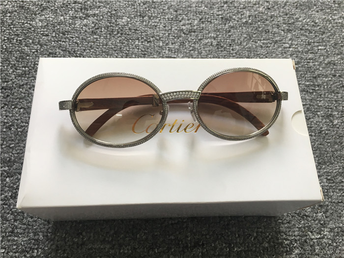 Cartier 7550178 57-22 Full Diamond Wood Sunglasses In Silver Brown - PerfectKickZ