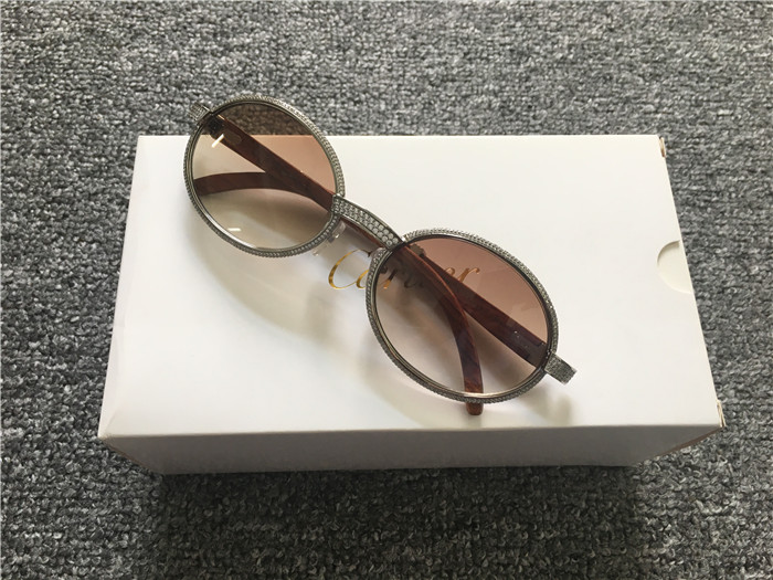 Cartier 7550178 57-22 Full Diamond Wood Sunglasses In Silver Brown - PerfectKickZ