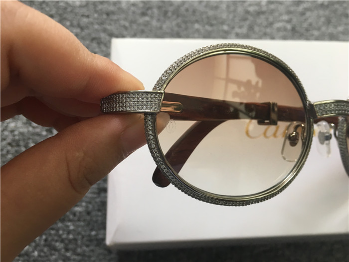 Cartier 7550178 57-22 Full Diamond Wood Sunglasses In Silver Brown - PerfectKickZ
