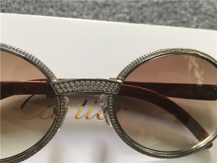 Cartier 7550178 57-22 Full Diamond Wood Sunglasses In Silver Brown - PerfectKickZ