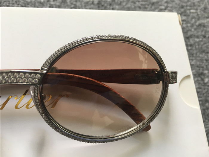 Cartier 7550178 57-22 Full Diamond Wood Sunglasses In Silver Brown - PerfectKickZ
