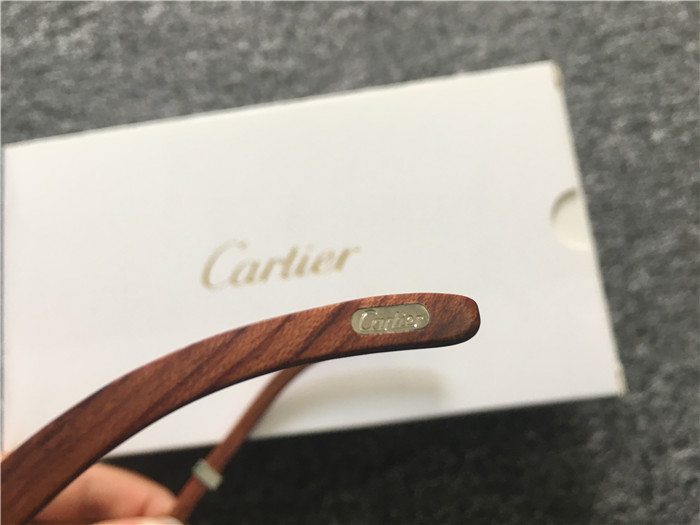 Cartier 7550178 57-22 Full Diamond Wood Sunglasses In Silver Brown - PerfectKickZ