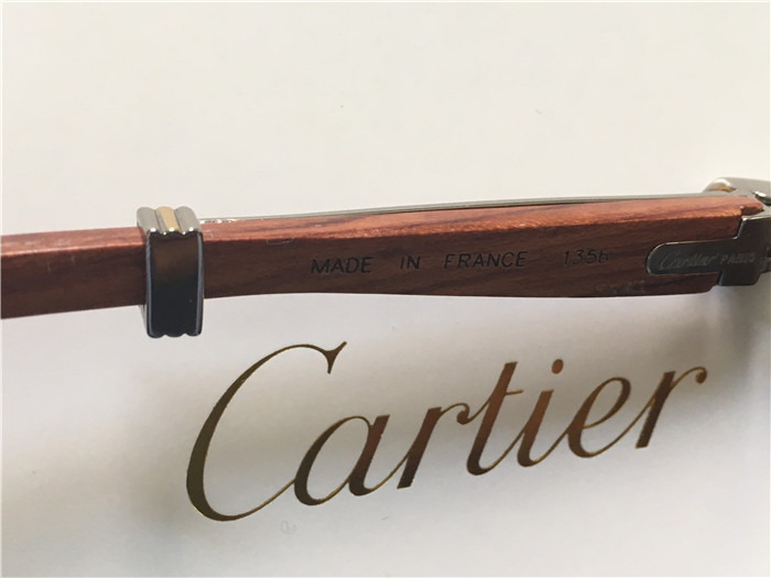 Cartier 7550178 57-22 Full Diamond Wood Sunglasses In Silver Brown - PerfectKickZ