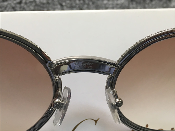 Cartier 7550178 57-22 Full Diamond Wood Sunglasses In Silver Brown - PerfectKickZ