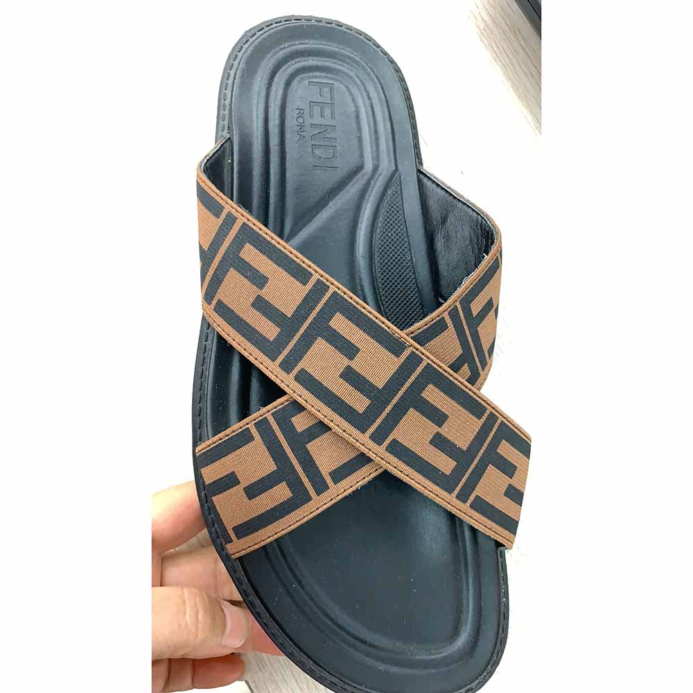Fendi FF Printed Crossed Strap Slides Sandals - PerfectKickZ